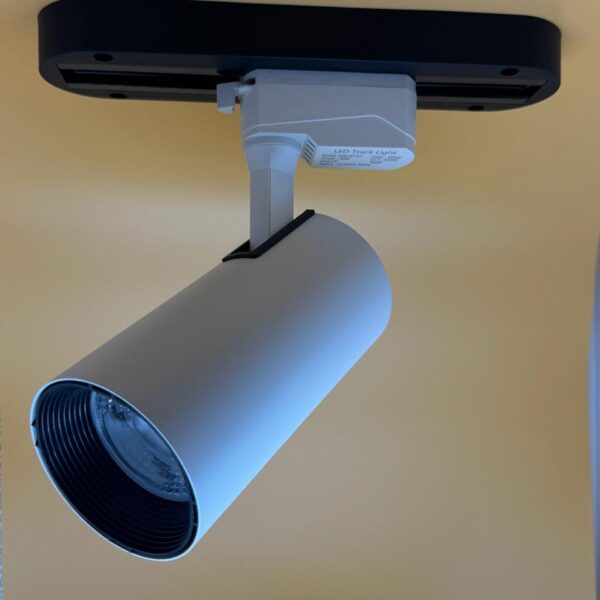 რელსის სანათი – თეთრი კორპუსი 20W, 3000K, LED Spot (ფართო გაშლა)